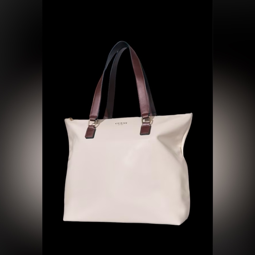 GUESS jumbo vegan leather ivory tote